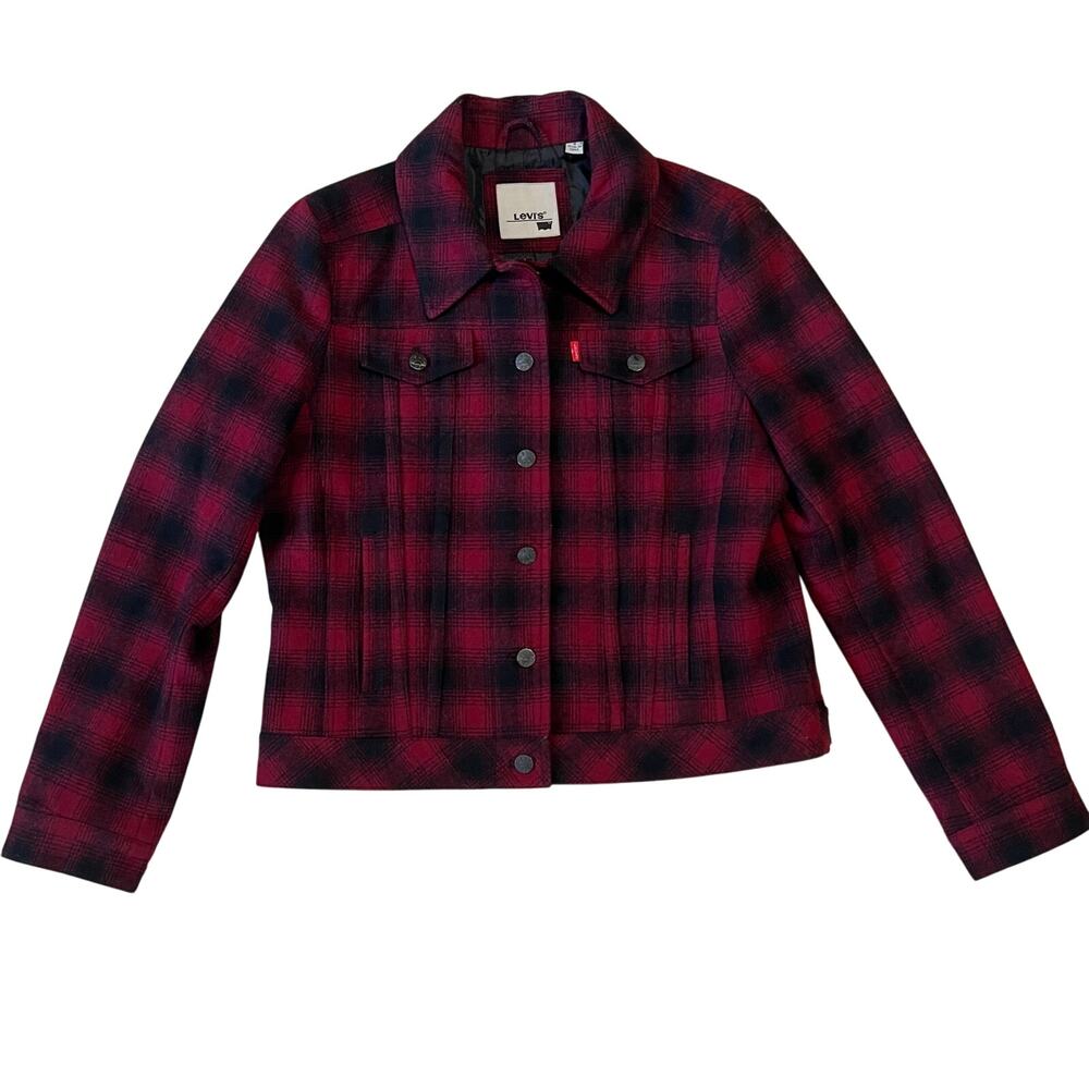 Levi’s Wool Blend Red/Black Buffalo Plaid Jacket Hip Length Size Large